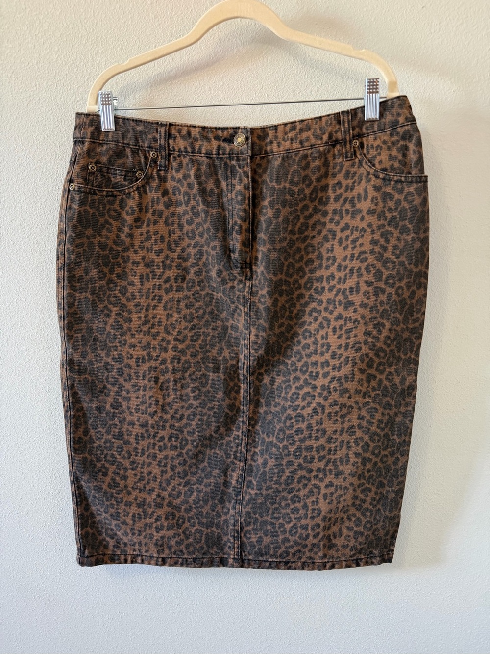 Vtg Y2K Jeanology Leopard Print Denim Pencil Skirt 12